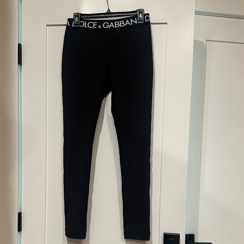 Dolce & Gabbana Black Logo Waistband Leggings with White Banding